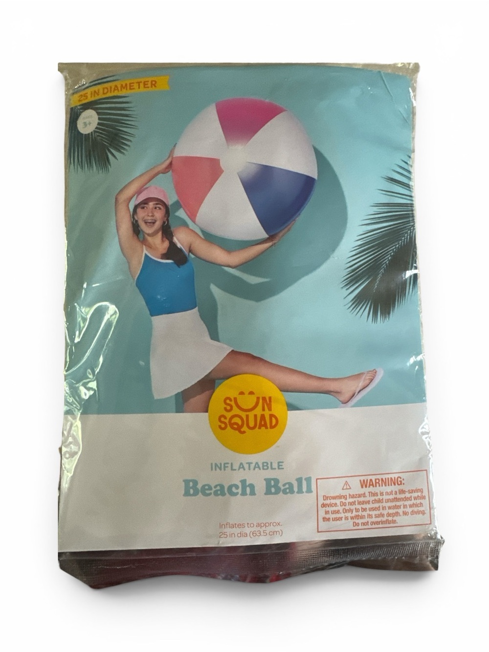 Sun Squad Inflatable Beach Ball - Pink, Blue, White